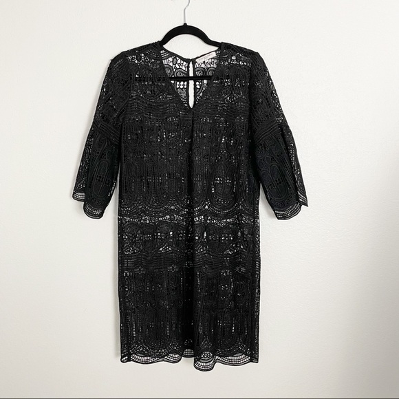 Kobi Halperin Gaia Guipure Lace V Neck Mini Dress MISSING SLIP Black Cocktail - Picture 2 of 7